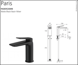 Oliveri Paris Pa069526Mb Matte Black Basin Mixer Mixers