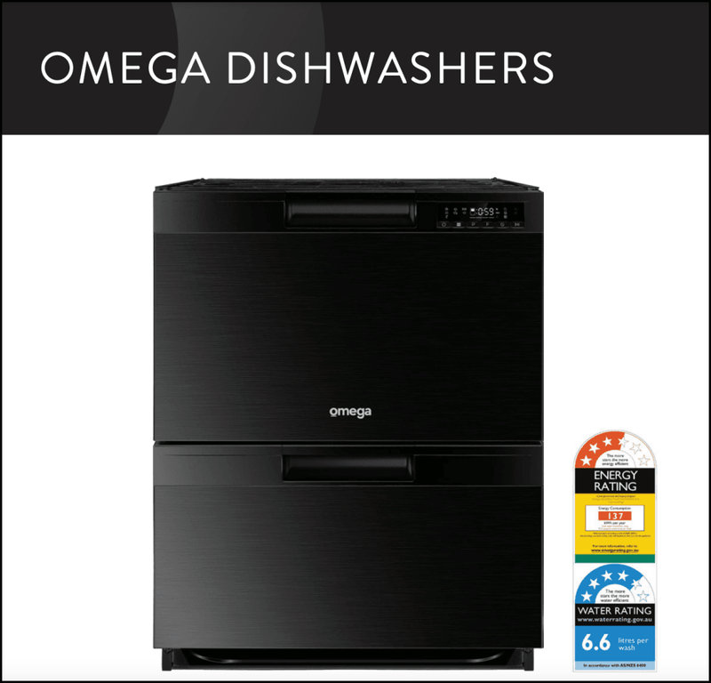 Omega Odd614Xblack 60Cm Black Finish Double Drawer Dishwasher