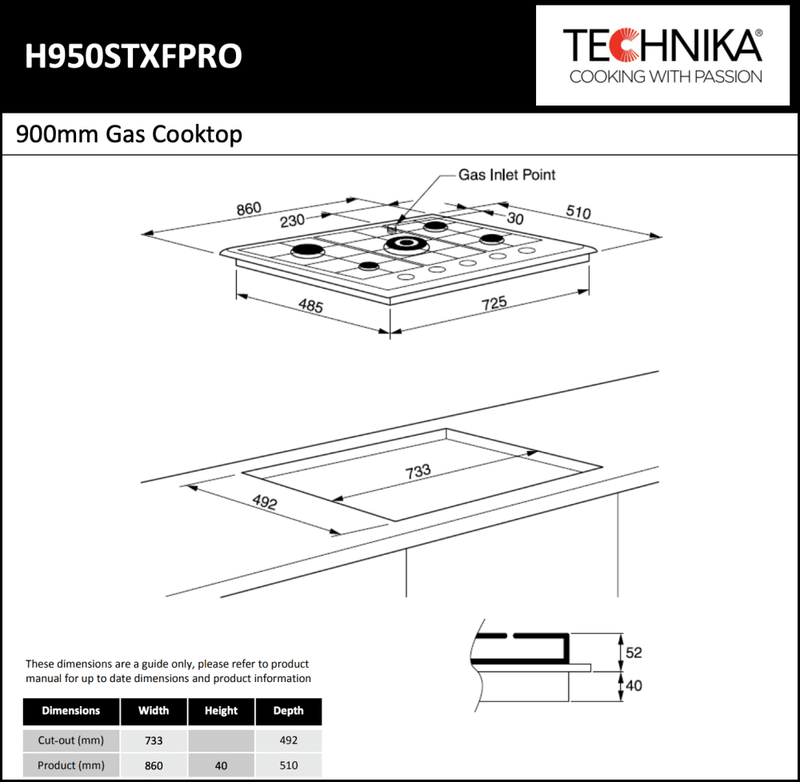 Technika H950Stxfpro 5 Burner Gas Cooktop