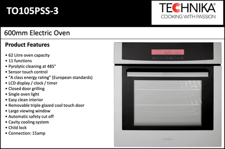 Technika To105Pss-3 60Cm Pyrolytic Electric Stainless Steel Oven Oven
