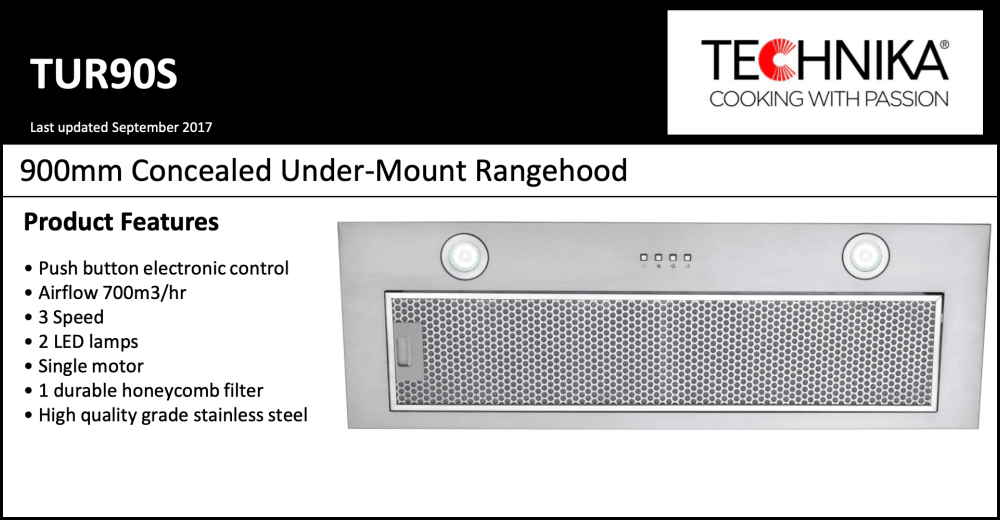 Technika Tur90S 90Cm Stainless Steel Undermount Rangehood Rangehoods
