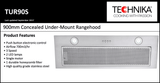 Technika Tur90S 90Cm Stainless Steel Undermount Rangehood Rangehoods
