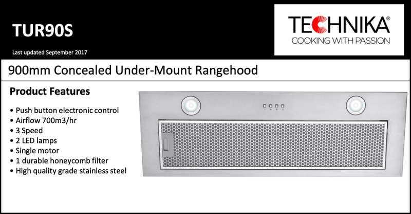Technika Tur90S 90Cm Stainless Steel Undermount Rangehood Rangehoods