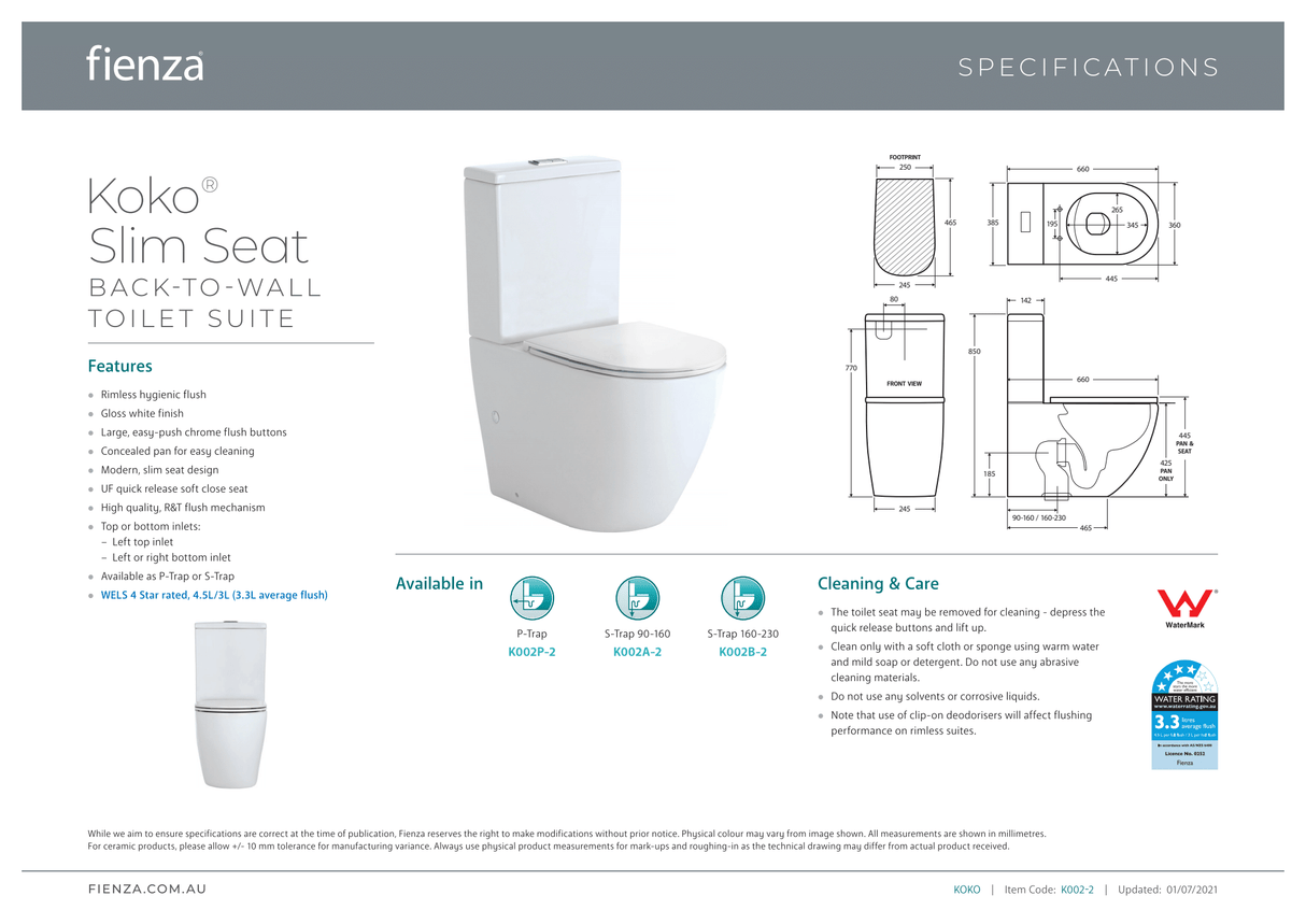 Fienza Koko Slim Seat Back-to-Wall Suite